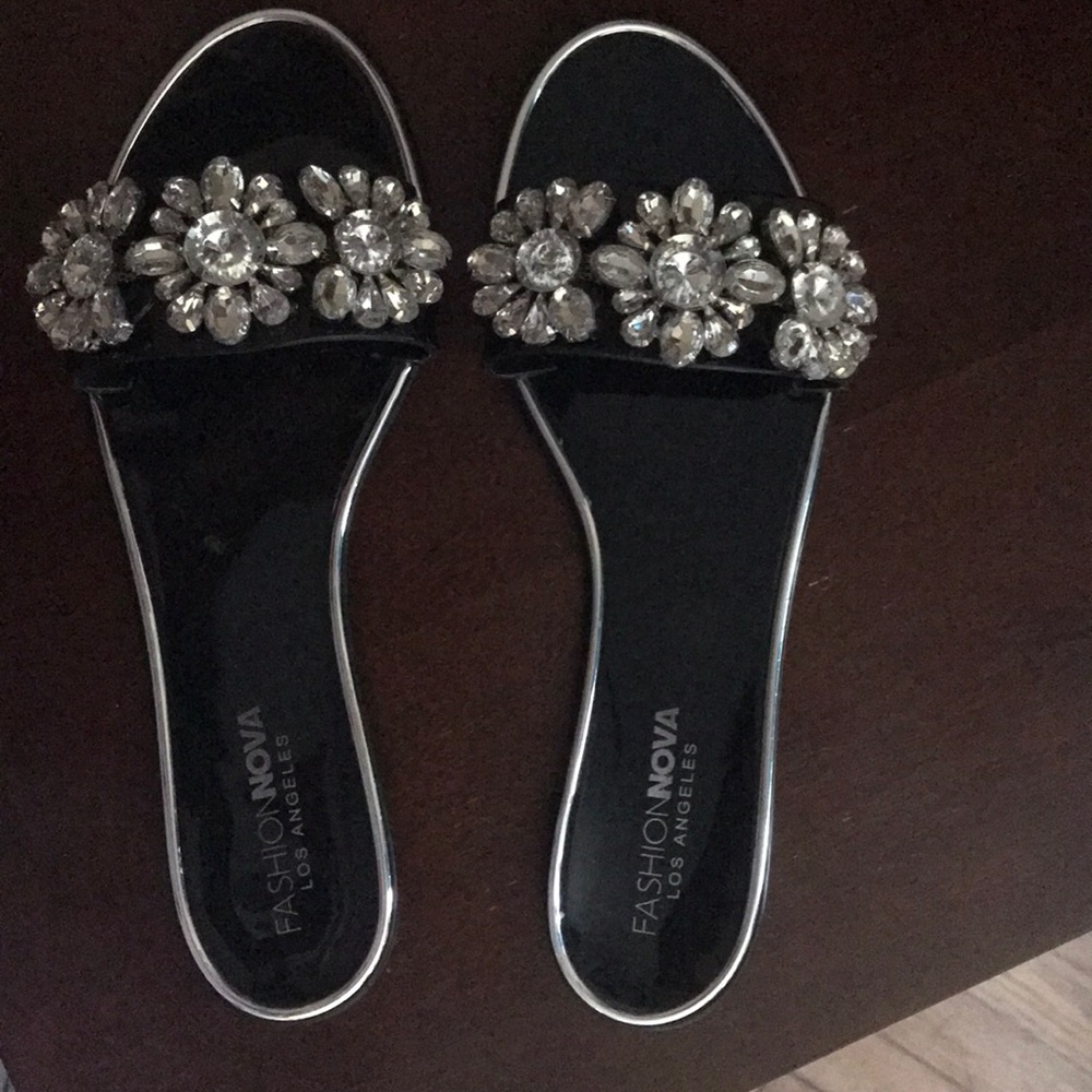 Flat sandals , Black PVC